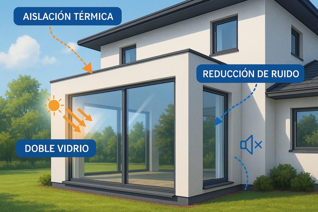 Casa moderna con ventanas termopanel que ofrecen aislación térmica y acústica